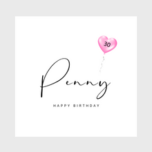 Load image into Gallery viewer, Personalised 30th Birthday Card for Her Pink Foil Balloon