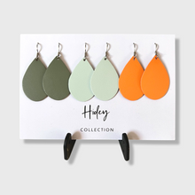 Load image into Gallery viewer, Grey, Light Grey and Tangerine Orange genuine nappa leather teardrop earrings