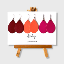 Load image into Gallery viewer, Red, Orange, Fuchsia genuine leather teardrop earrings