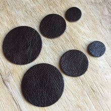 Load image into Gallery viewer, 30 Pieces Leather Circle Blanks Disc Shapes Die Cuts Earrings Supplies Mustard Brown Grey Black