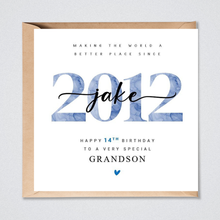 Load image into Gallery viewer, 14th Birthday Card Personalised 2012 for Him