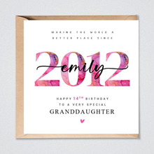 Load image into Gallery viewer, 14th Birthday Card personalised for daughter, granddaughter, sister, her