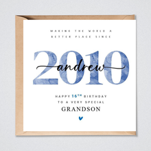 Load image into Gallery viewer, Personalised 16th Birthday Card Son Grandson Nephew Friend 2010