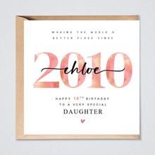 Load image into Gallery viewer, Personalised 16th Birthday Card Pink 2010 for Her