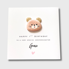 Load image into Gallery viewer, 1st Birthday Card personalised for her with soft motif applique