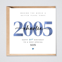 Load image into Gallery viewer, Personalised 21st Birthday Card Son Grandson Nephew Friend 2005