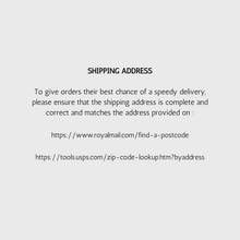 Load image into Gallery viewer, Text instructions for completing a shipping address on a light gray background