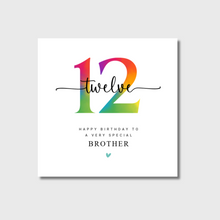 Load image into Gallery viewer, 12th Birthday Card, Rainbow,  Son Daughter Brother Sister