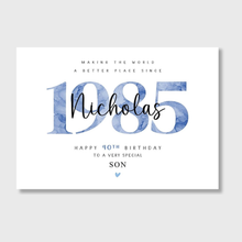 Load image into Gallery viewer, Personalised 40th Birthday Card 1985, Large A5 size for Him