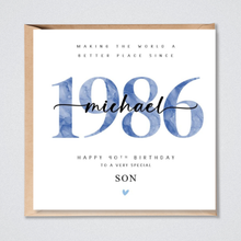 Load image into Gallery viewer, 40th Birthday Card Personalised 1986 son, grandson, nephew, dad