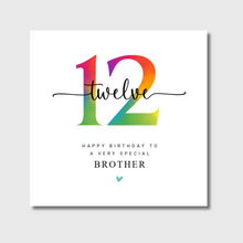 Load image into Gallery viewer, 12th Birthday Card, Rainbow,  Son Daughter Brother Sister