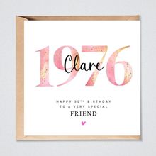 Load image into Gallery viewer, Personalised 50th Birthday Card Sister, Daughter, Auntie 1976