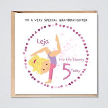 Load image into Gallery viewer, 5th Birthday Card Personalised Blonde Gymnast