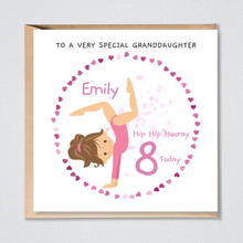 Load image into Gallery viewer, 8th Birthday Card Personalised Brunette Gymnast