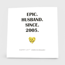 Load image into Gallery viewer, 21st wedding anniversary card, brass glitter heart, epic collection