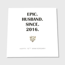 Load image into Gallery viewer, 10th wedding anniversary card - tin anniversary silver glitter heart