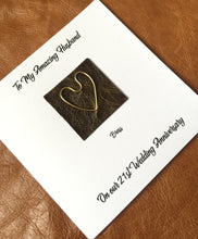 Load image into Gallery viewer, 21st Wedding Anniversary Card, Brass Heart on Leather