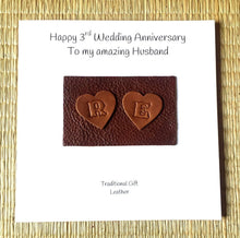 Load image into Gallery viewer, Personalised 3rd Wedding Anniversary Card Leather Anniversary Him Her