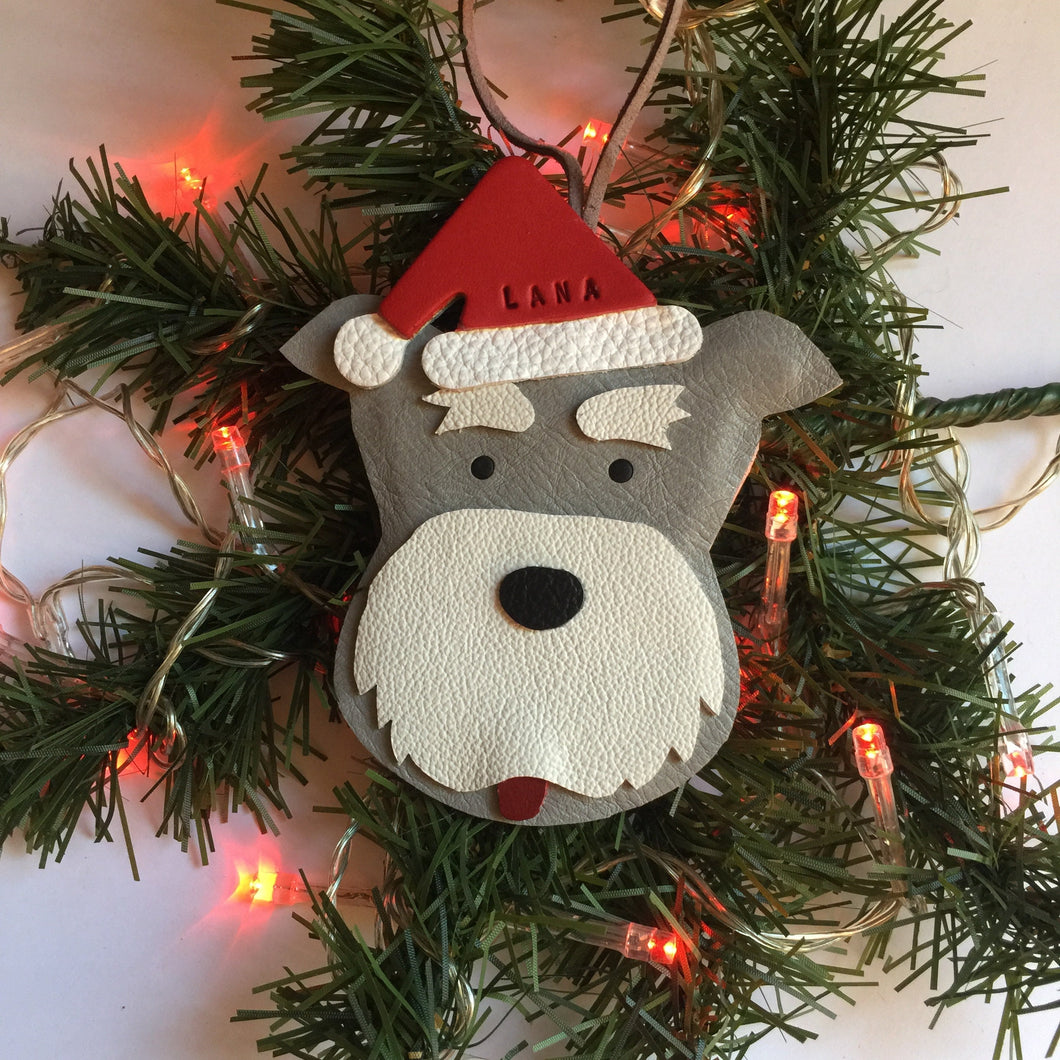 Schnauzer Christmas Ornament Personalised Leather Santa Schnauzer Xmas Gift