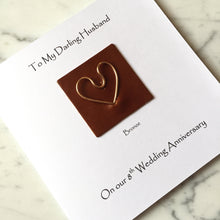 Load image into Gallery viewer, 8th Wedding Anniversary Card Bronze Wire Heart on Leather