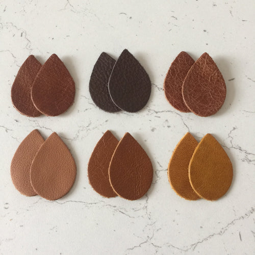 6 / 12 Pairs Leather Teardrop Earring Blanks Brown Tan Die Cut Shapes  12 / 24 Pieces