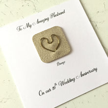 Load image into Gallery viewer, 19th Wedding Anniversary Card, Bronze Wire Heart on Leather
