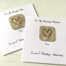 Load image into Gallery viewer, 8th Wedding Anniversary Card Bronze Wire Heart on Leather