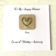 Load image into Gallery viewer, 19th Wedding Anniversary Card, Bronze Wire Heart on Leather