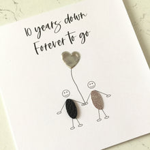 Load image into Gallery viewer, 10th Wedding Anniversary Card, Tin Heart Balloon, Leather Detail