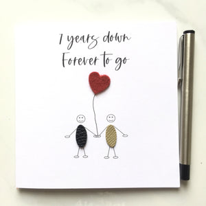 7th Wedding Anniversary Card Wool Anniversary Card 7 Years Down Wife Husband Him Her