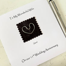 Load image into Gallery viewer, 11th Wedding Anniversary Card, Steel Heart, Leather Detail