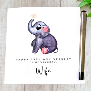 14th Anniversary Card Ivory Wedding Anniversary Card Wife Husband Him Her