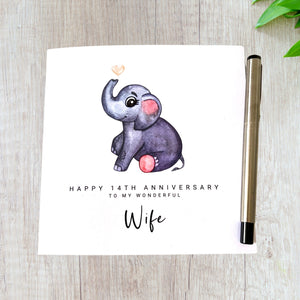 14th Anniversary Card Ivory Wedding Anniversary Card Wife Husband Him Her