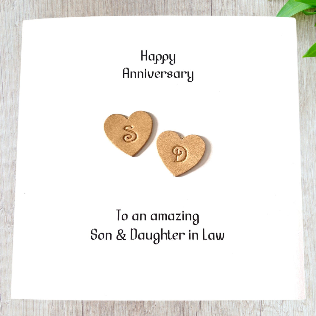 Personalised Son Daughter Wedding Anniversary Card Leather Anniversary Hearts