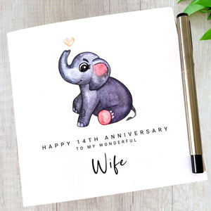 14th Anniversary Card Ivory Wedding Anniversary Card Wife Husband Him Her