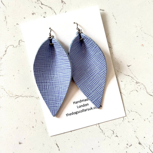 Leather Earrings Light Blue Petal Leaf Teardrop Fashion Statement Earrings Boho