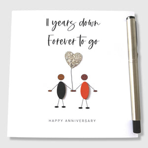 11th Wedding Anniversary Card 11 Years Down Steel Anniversary Card Ethnic Him Her Husband Wife