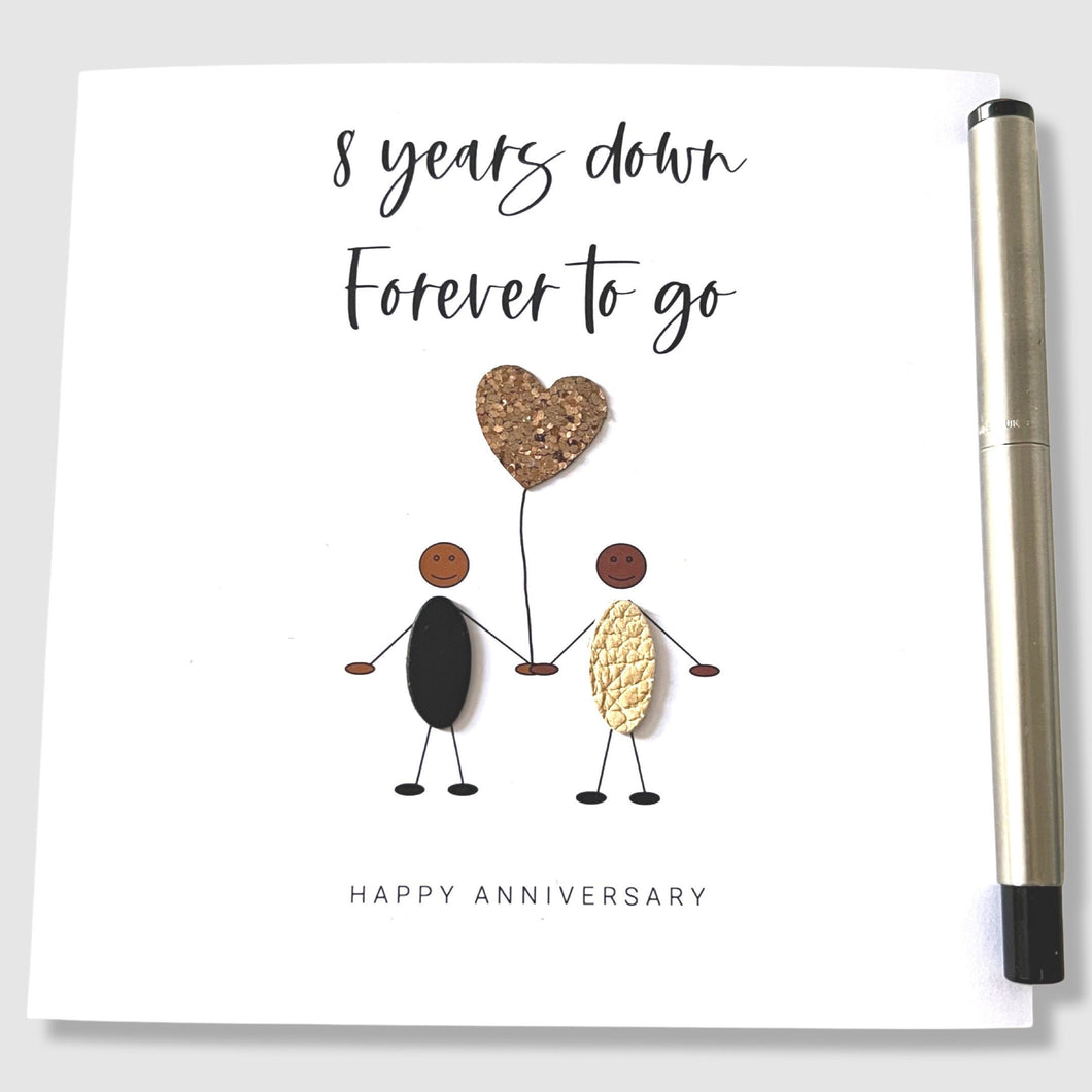 8th Wedding Anniversary Card 8 Years Down Ethnic Bronze Anniversary Wife Husband Him Her