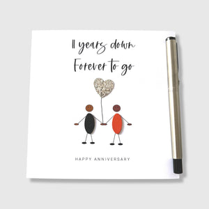 11th Wedding Anniversary Card 11 Years Down Steel Anniversary Card Ethnic Him Her Husband Wife