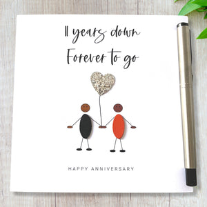 11th Wedding Anniversary Card 11 Years Down Steel Anniversary Card Ethnic Him Her Husband Wife