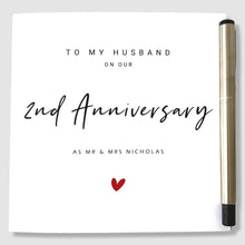 Load image into Gallery viewer, 2nd Anniversary Card Personalised Cotton Wedding Anniversary