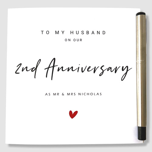 2nd Anniversary Card Personalised Cotton Wedding Anniversary Him Her Husband Wife