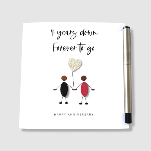 4th Wedding Anniversary Card Linen Anniversary 4 Years Down Ethnic