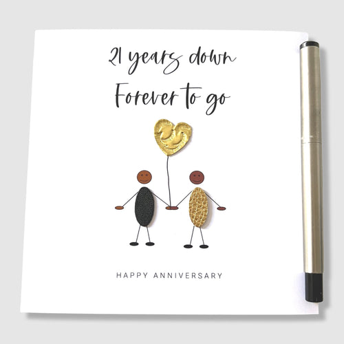 21st Wedding Anniversary Card - 21 Years Down Forever To Go Brass Anniversary Ethnic
