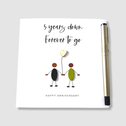 5th Anniversary Card 5 Years Down Forever To Go Wood Wedding Anniversary Ethnic Him Her
