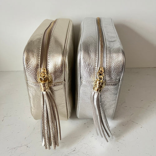 Gold or Silver Leather Bag Crossbody Camera Bag Large or Small Gold Hardware