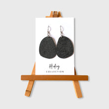 Load image into Gallery viewer, Leather Pebble Earrings Distressed Charcoal with Stainless Steel Hooks