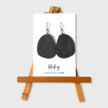 Load image into Gallery viewer, Leather Pebble Earrings Distressed Charcoal with Stainless Steel Hooks