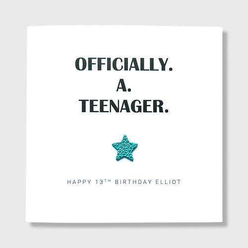 Officially A Teenager Birthday Card 13th Personalised Name