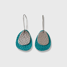 Load image into Gallery viewer, 2 Layer Leather Pebble Earrings Turquoise Silver Stainless Steel Hooks